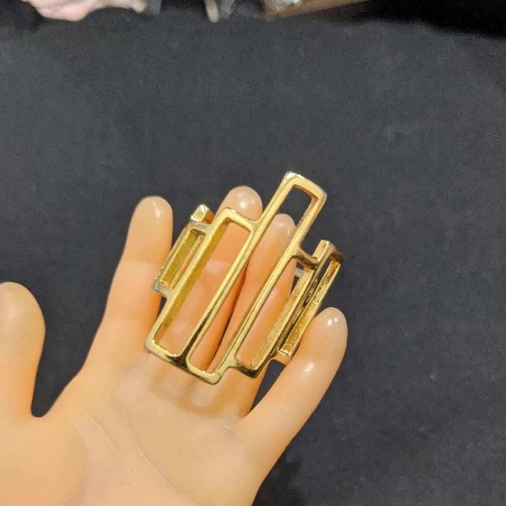 Gold Geometric Statement Ring - image 1